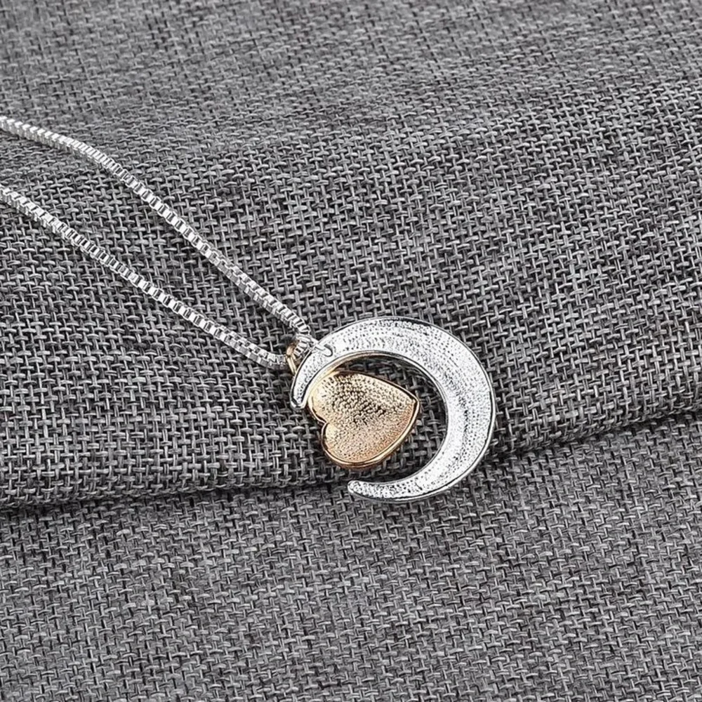 I Love You to the Moon and Back “Mom” Silver and Gold Moon/Heart charm necklace - Picture 7 of 11
